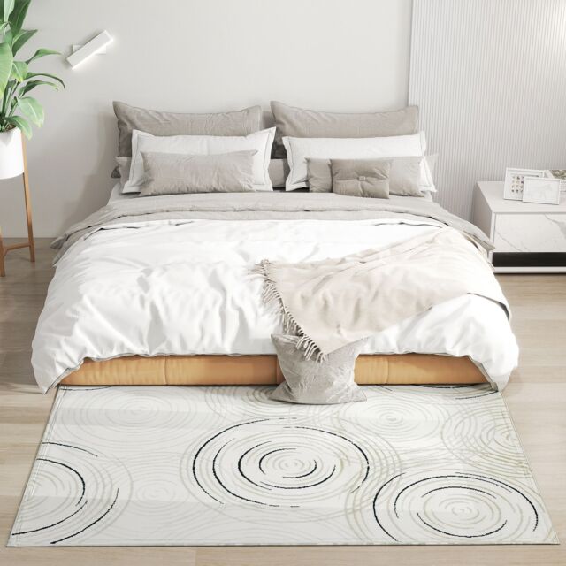 HOMCOM Swirl Pattern Washable Rug, Allergy-Friendly Floor Carpet, Cream - Size: 120 cm x 170 cm