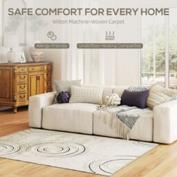 HOMCOM Swirl Pattern Washable Rug, Allergy-Friendly Floor Carpet, Cream - Size: 120 cm x 170 cm - thumbnail 4