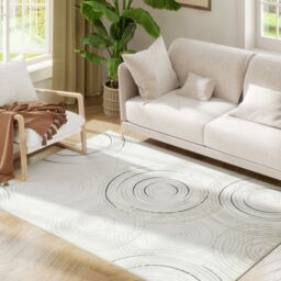 HOMCOM Swirl Pattern Washable Rug, Allergy-Friendly Floor Carpet, Cream - Size: 120 cm x 170 cm - thumbnail 2