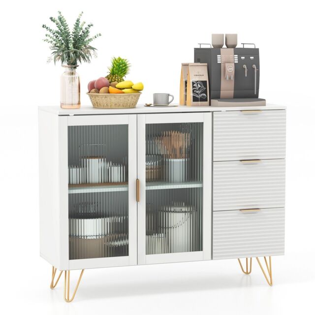 Costway Kitchen Storage Sideboard Dining Buffet Server Cabinet Cupboard W/ 2 Glass Doors in White - image 1
