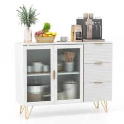 Costway Kitchen Storage Sideboard Dining Buffet Server Cabinet Cupboard W/ 2 Glass Doors in White - thumbnail 1