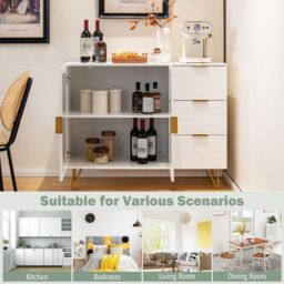 Costway Kitchen Storage Sideboard Dining Buffet Server Cabinet Cupboard W/ 2 Glass Doors in White - thumbnail 6