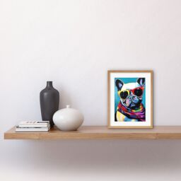 "Artery8 Wall Art Print French Bulldog in Sunglasses & Bandana Folk Artwork Framed 9X7 Inch in Beige - Size: W7"" x H9""" - thumbnail 2