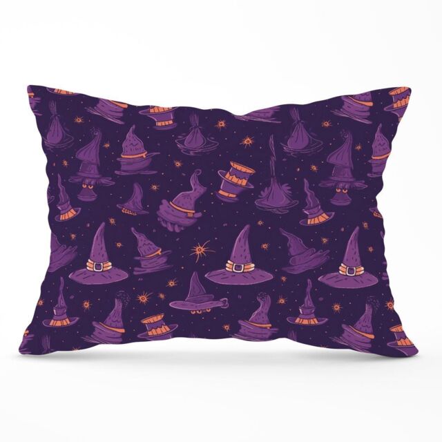 Warren Reed - Designer Witch Hats & Broomsticks Cushions in Purple - Size: 45 cm x 45 cm - image 1