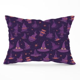 Warren Reed - Designer Witch Hats & Broomsticks Cushions in Purple - Size: 45 cm x 45 cm - thumbnail 1