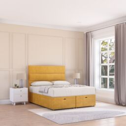 Sloomy Texas Plush Fabric Ottoman Bed End Opening With Sprung Memory Mattress & 54 Inch Floorstanding Headboard in Gold - Size: Single - thumbnail 3