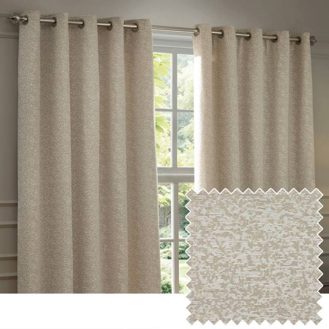 Paoletti Galaxy Velvet Chenille Eyelet Curtain Pair in Ivory - Size: 117 cm width x 137 cm drop - image 1