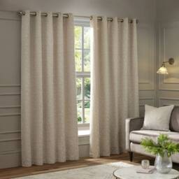 Paoletti Galaxy Velvet Chenille Eyelet Curtain Pair in Ivory - Size: 117 cm width x 137 cm drop - thumbnail 2