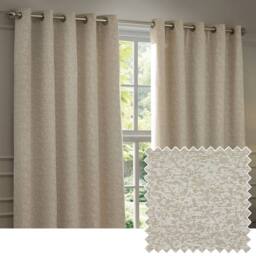 Paoletti Galaxy Velvet Chenille Eyelet Curtain Pair in Ivory - Size: 117 cm width x 137 cm drop - thumbnail 1