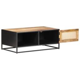 Berkfield Home Beautiful Coffee Table 90x50x35 cm Rough Mango Wood & Natural Cane in Brown - Size: 90 x 50 x 35 cm - thumbnail 3