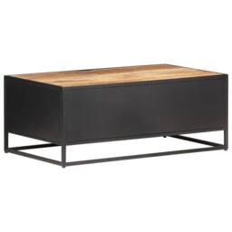 Berkfield Home Beautiful Coffee Table 90x50x35 cm Rough Mango Wood & Natural Cane in Brown - Size: 90 x 50 x 35 cm - thumbnail 4