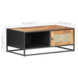 Berkfield Home Beautiful Coffee Table 90x50x35 cm Rough Mango Wood & Natural Cane in Brown - Size: 90 x 50 x 35 cm - thumbnail 7