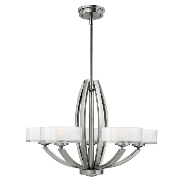 Loops 5 Bulb Chandelier Hanging Pendant LIght Brushed Nickel LED G9 3.5W Bulb in Metallics