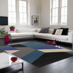 The Rug Shop UK Teal Geometric Abstract Luxurious Easy To Clean Cotton Backing Rug - Size: 200 cm x 290 cm - thumbnail 1