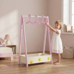 STILVORA Children's Clothes Rail with Shelf & Hangers in Pink