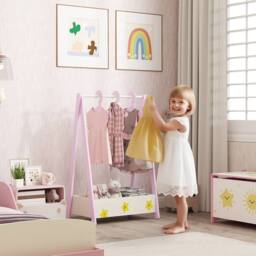 STILVORA Children's Clothes Rail with Shelf & Hangers in Pink - thumbnail 2