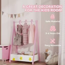 STILVORA Children's Clothes Rail with Shelf & Hangers in Pink - thumbnail 9