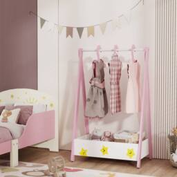 STILVORA Children's Clothes Rail with Shelf & Hangers in Pink - thumbnail 3