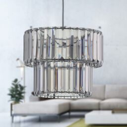First Choice Lighting Clint - Smoked Acrylic Crystal Two Tier Easy Fit Pendant Shade in Silver - thumbnail 6