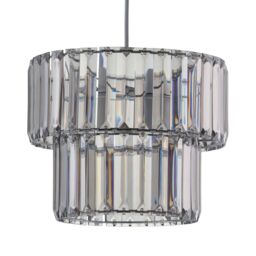 First Choice Lighting Clint - Smoked Acrylic Crystal Two Tier Easy Fit Pendant Shade in Silver