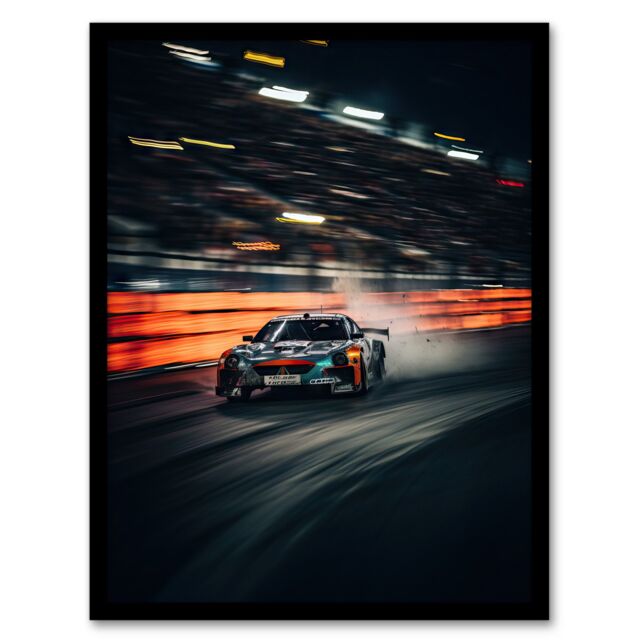 Artery8 Wall Art Print Sports Car Challenge Motorsport Racing Circuit For Him Man Cave Artwork Art Framed in Black - Size: A4 - image 1