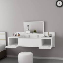 Destina Home Bertus Dressing Table Makeup Vanity Table with Mirror Wall Mounted with Storage in White - Size: 1 Pack - thumbnail 2
