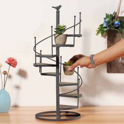 EONLION Metal Spiral Plant Stand 8 Tier Flower Pots in Black - thumbnail 4