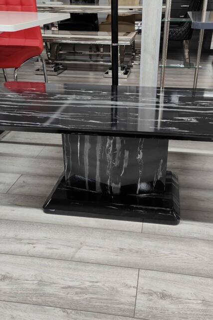 Modernique Gloss Finish MDF Marble Effect Coffee Table With Pedestal Stand in Black