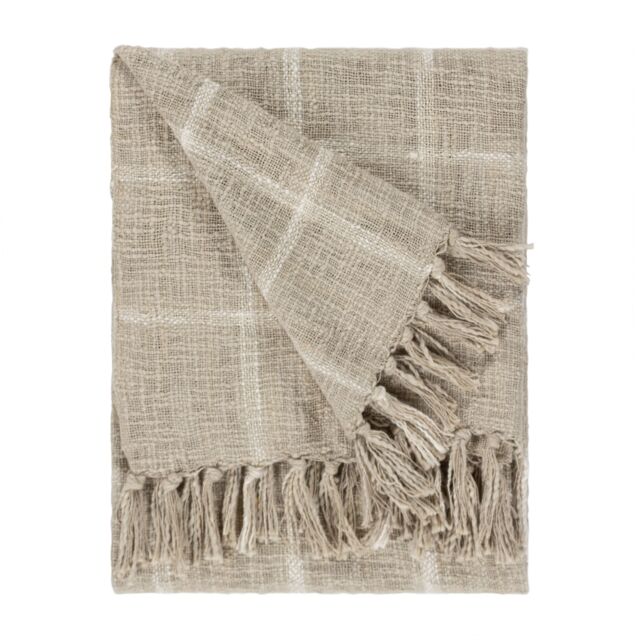 Yard Beni Slub Cotton Check Throw in Beige - Size: 130 cm x 180 cm - image 1