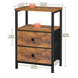 FORGEVIO Bedside Table, Small Side Table with 2 Fabric 30x40x60 cm in Brown - Size: 30 x 40 x 60 cm - thumbnail 2