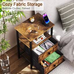 FORGEVIO Bedside Table, Small Side Table with 2 Fabric 30x40x60 cm in Brown - Size: 30 x 40 x 60 cm - thumbnail 4