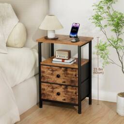 FORGEVIO Bedside Table, Small Side Table with 2 Fabric 30x40x60 cm in Brown - Size: 30 x 40 x 60 cm - thumbnail 3