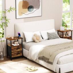 FORGEVIO Bedside Table, Small Side Table with 2 Fabric 30x40x60 cm in Brown - Size: 30 x 40 x 60 cm - thumbnail 6