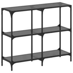 Berkfield Home Console Table with Black Glass Top 98x30x81 cm Steel - Size: 98 x 30 x 81 cm - thumbnail 2