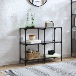 Berkfield Home Console Table with Black Glass Top 98x30x81 cm Steel - Size: 98 x 30 x 81 cm