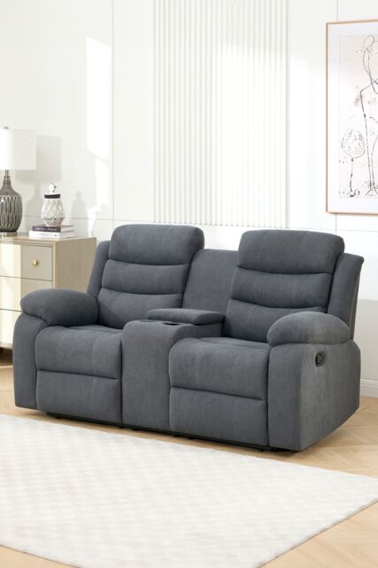 More4Homes Boston 2 Seater Manual Recliner Sofa w Drinks Console in Grey - image 1
