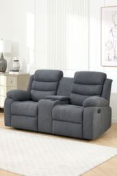 More4Homes Boston 2 Seater Manual Recliner Sofa w Drinks Console in Grey - thumbnail 1