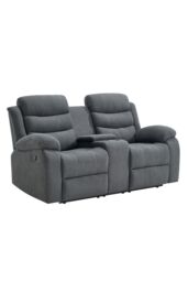 More4Homes Boston 2 Seater Manual Recliner Sofa w Drinks Console in Grey - thumbnail 2