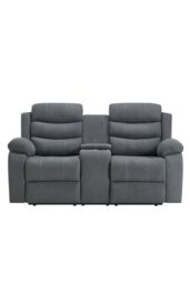 More4Homes Boston 2 Seater Manual Recliner Sofa w Drinks Console in Grey - thumbnail 3