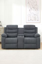 More4Homes Boston 2 Seater Manual Recliner Sofa w Drinks Console in Grey - thumbnail 9
