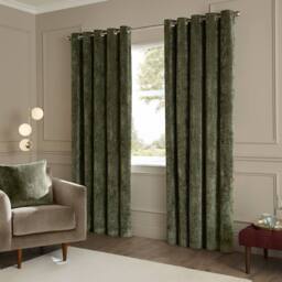 Paoletti Lustre Velvet Fully Lined Eyelet Curtain Pair in Green - Size: 117 cm width x 137 cm drop - thumbnail 2