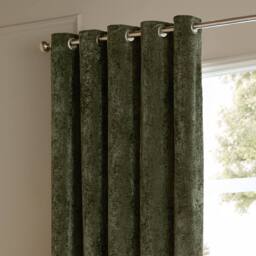Paoletti Lustre Velvet Fully Lined Eyelet Curtain Pair in Green - Size: 117 cm width x 137 cm drop - thumbnail 3