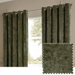 Paoletti Lustre Velvet Fully Lined Eyelet Curtain Pair in Green - Size: 117 cm width x 137 cm drop