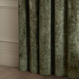 Paoletti Lustre Velvet Fully Lined Eyelet Curtain Pair in Green - Size: 117 cm width x 137 cm drop - thumbnail 5