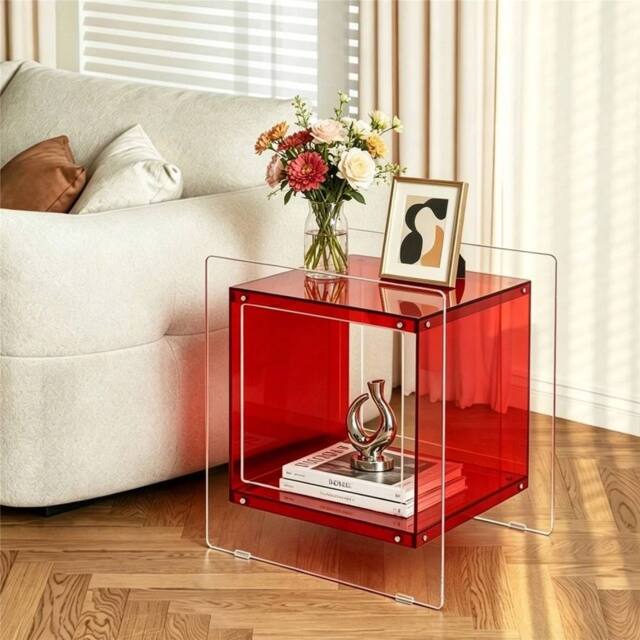 VOGREX Clear Acrylic End Table Bedside Nightstand Shelf in Red - image 1