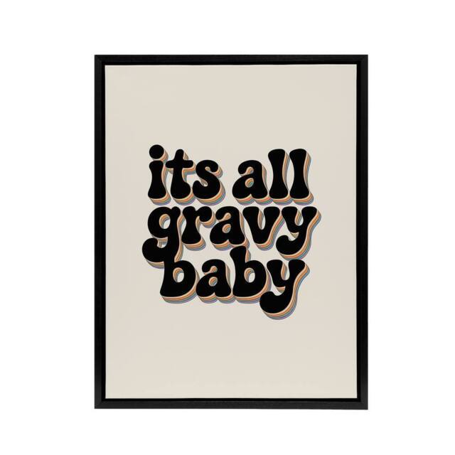"Artery8 It's All Gravy Baby Funky Bold Retro Typography Framed Canvas Art in Beige - Size: W12"" x H16""" - image 1