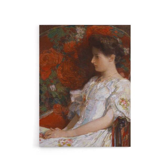 "Artery8 Woman Portrait on Victorian Chair Hassam Canvas Wall Art Print in Red - Size: W12"" x H16""" - image 1