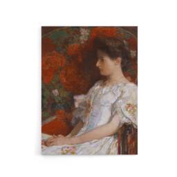 "Artery8 Woman Portrait on Victorian Chair Hassam Canvas Wall Art Print in Red - Size: W12"" x H16""" - thumbnail 1