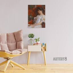 "Artery8 Woman Portrait on Victorian Chair Hassam Canvas Wall Art Print in Red - Size: W12"" x H16""" - thumbnail 3