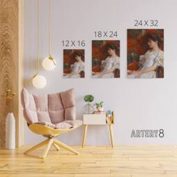 "Artery8 Woman Portrait on Victorian Chair Hassam Canvas Wall Art Print in Red - Size: W12"" x H16""" - thumbnail 4